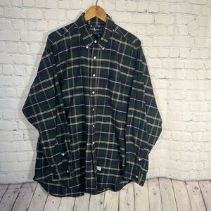 Ralph Lauren The Big Shirt Mens XL Green Plaid Cotton Long Sleeve Blue Pony